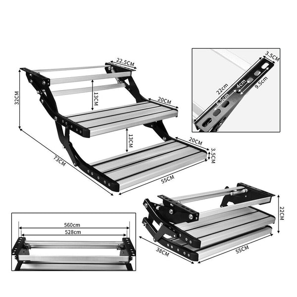 Aluminium Double Step Pull Out Folding Steps For Road Rv Camper Trailer Caravan Parts Accessories