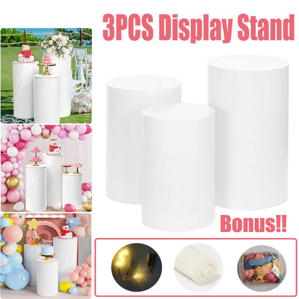 3Pcs Display Stand Round Cylinder Pedestal W/ Balloon Set + Led Strip Wedding Au Venue Decorations