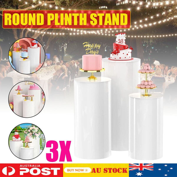 3Pcs Round Plinth Cylinder Pedestal Stand Wedding Decor Cake Flower Display Venue Decorations