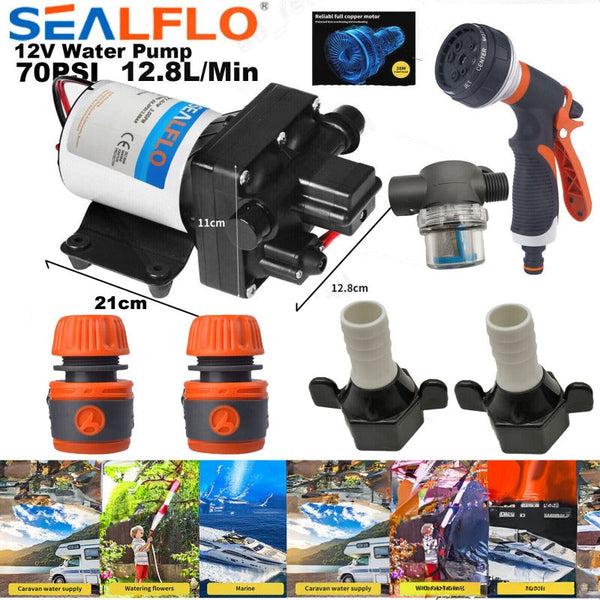 12V Sealflo Water Pump High Pressure Self Priming Rv Camping Boat 70Psi 11.3L/M Water Filters