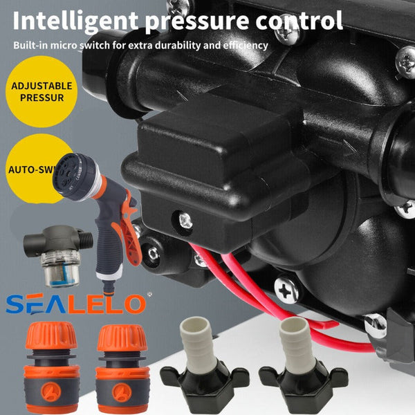 12V Sealflo Water Pump High Pressure Self Priming Rv Camping Boat 70Psi 11.3L/M Water Filters