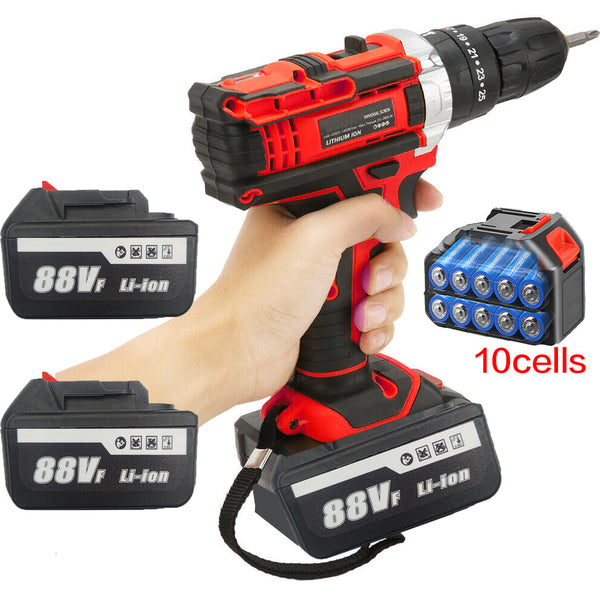 Cordless Drill W/2 Battery Heavy Duty Impact Driver Kit Brushless Hammer Set 88V Cordless Drills