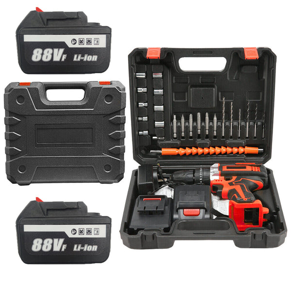 Cordless Drill W/2 Battery Heavy Duty Impact Driver Kit Brushless Hammer Set 88V Cordless Drills
