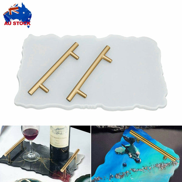 Large Safe Silicone Tray Mould Artist Mold Irregular Coaster Resin Craft Diy + 2 Handles Soap Moulds