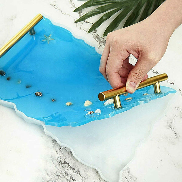 Large Safe Silicone Tray Mould Artist Mold Irregular Coaster Resin Craft Diy + 2 Handles Soap Moulds