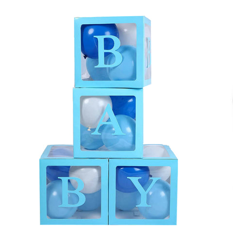 4Pcs/Set Baby Balloon Box Cube Blue Boxes Birthday Boy Shower Party Wedding