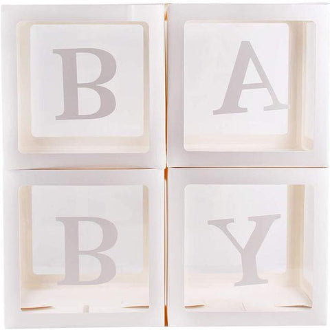 4Pcs/Set Baby Balloon Box Cube Blue Boxes Birthday Boy Shower Party Wedding White