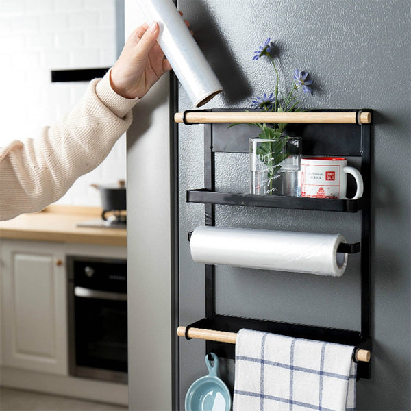 Refrigerator Storage Rack Magnetic Holder With Hooks Paper Spice Jars Shelf