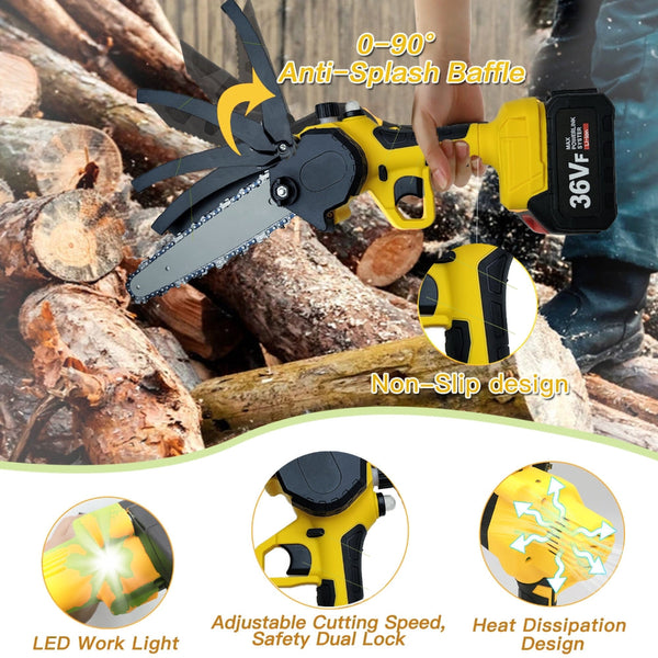 36V 8" Mini Cordless Electric Chainsaw 2Xbattery Wood Cutter Rechargeable