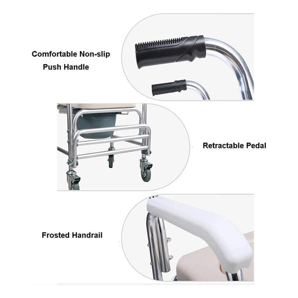 Mobile Shower Toilet Commode Chair Bathroom Aluminum Bedside Footrest Wheelchair Wheelchairs