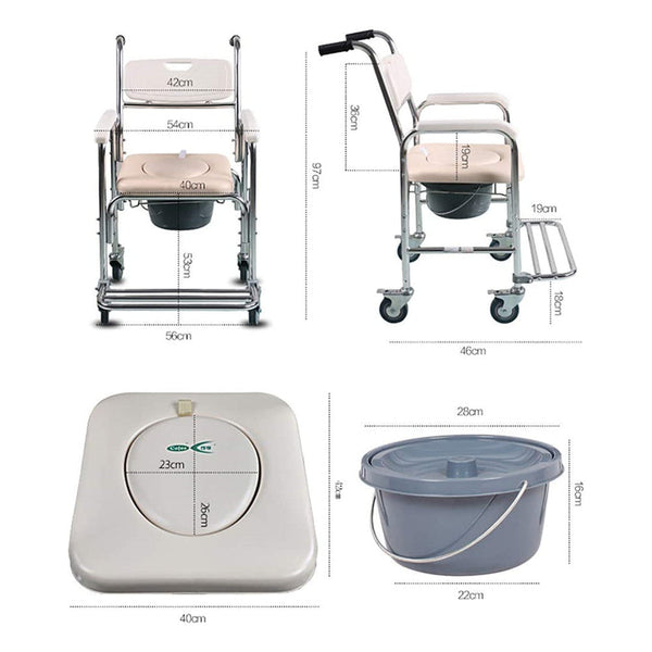 Mobile Shower Toilet Commode Chair Bathroom Aluminum Bedside Footrest Wheelchair Wheelchairs
