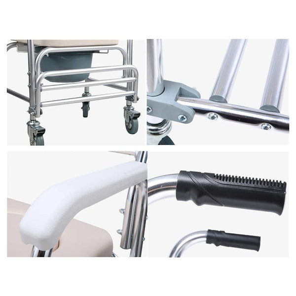 Mobile Shower Toilet Commode Chair Bathroom Aluminum Bedside Footrest Wheelchair Wheelchairs