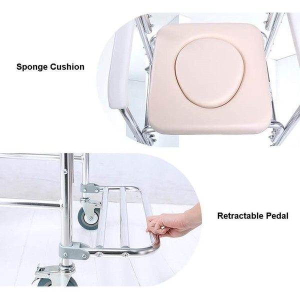 Mobile Shower Toilet Commode Chair Bathroom Aluminum Bedside Footrest Wheelchair Wheelchairs