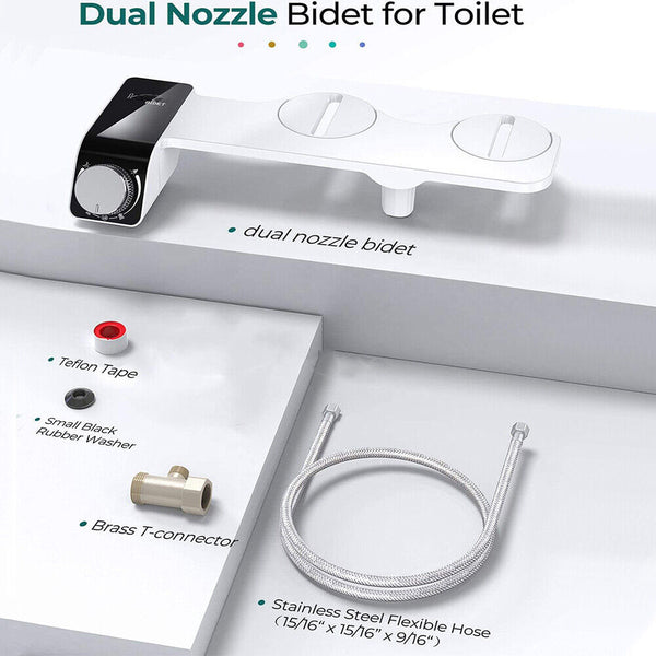 Toilet Bidet Seat Dual Nozzles Non Electric Water Sprayer Bathroom Bidets