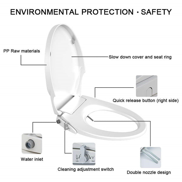 Non Electric Bidet Toilet Seat D Cover Bathroom Dual Nozzle Spray Water Wash Bidets