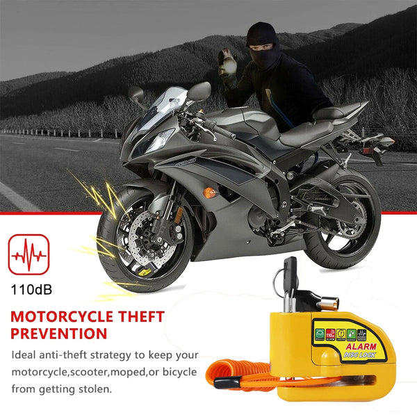 Motorcycle Alarm Disc Lock Electric Rotor Bicycle Bike Brake Security Yellow