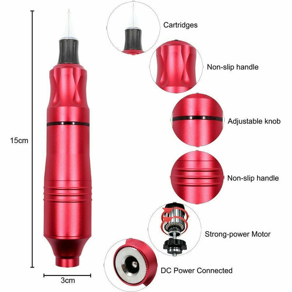 36Pc Tattoo Kit Motor Pen Machine Gun Color Inks Power Supply Needles Set Red