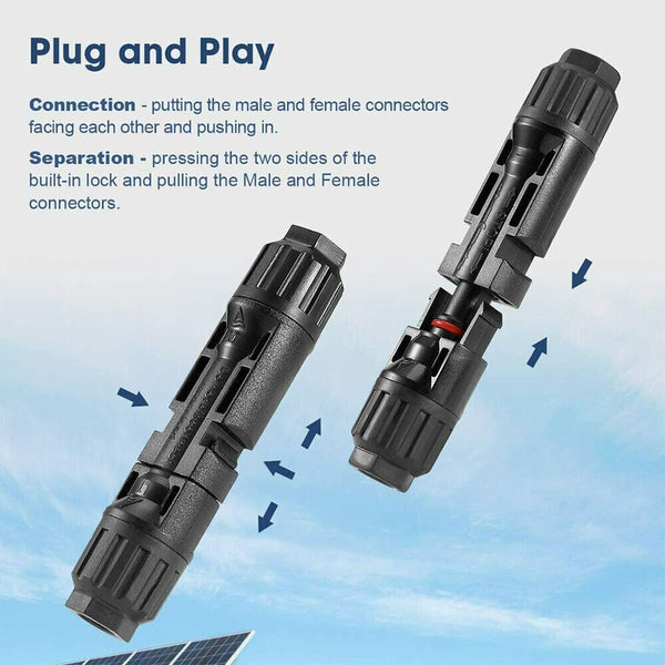 10 Pairs Solar Panel Connectors 30A Line Plug Socket Male & Female Ip67 Pv Cable Electrical Sockets