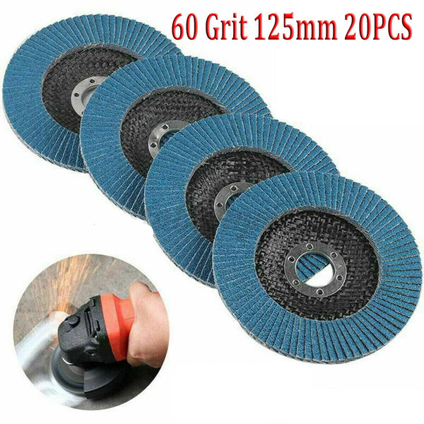 20Pcs 5" 125Mm Angle Grinder Flap Sanding Disc 60 Grit Grinding Wheel