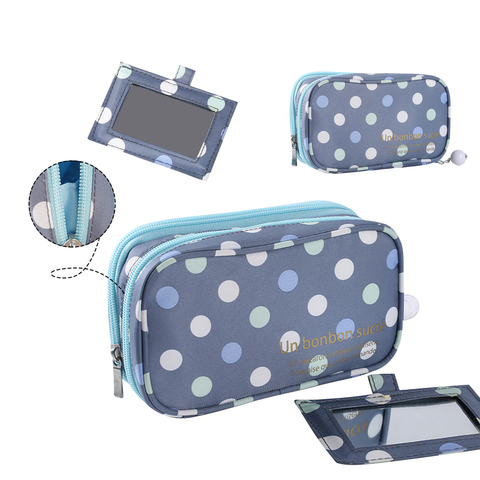 2 Layer Makeup Bag With Mirror Travel Cosmetic Bag Organiser Brush Slots Portable Makeup Bags & Cases