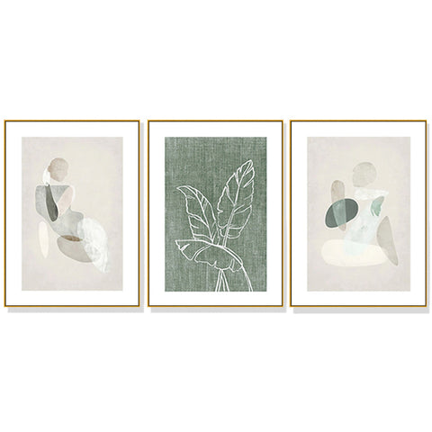 50Cmx70cm Abstract Body And Leaves 3 Sets Gold Frame Canvas Wall Art