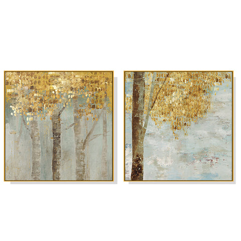 70Cmx70cm Golden Leaves 2 Sets Frame Canvas Wall Art