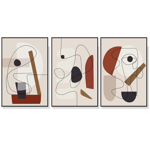 40Cmx60cm Abstract Line Art By Picasso 3 Sets Black Frame Canvas Wall