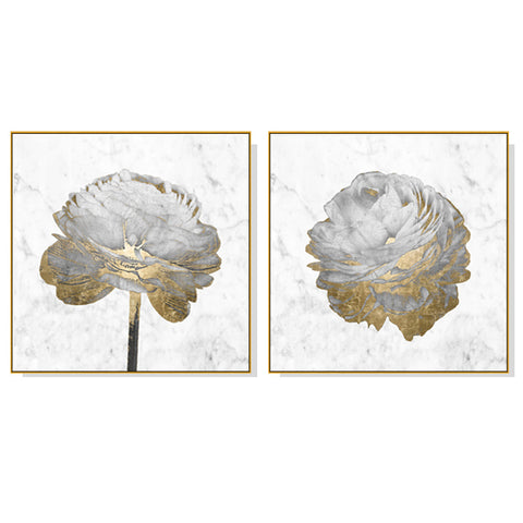 50Cmx50cm Gold And White Blossom On 2 Sets Frame Canvas Wall Art