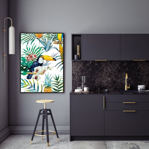 Wall Art 60Cmx90cm Toucan Plants Black Frame Canvas