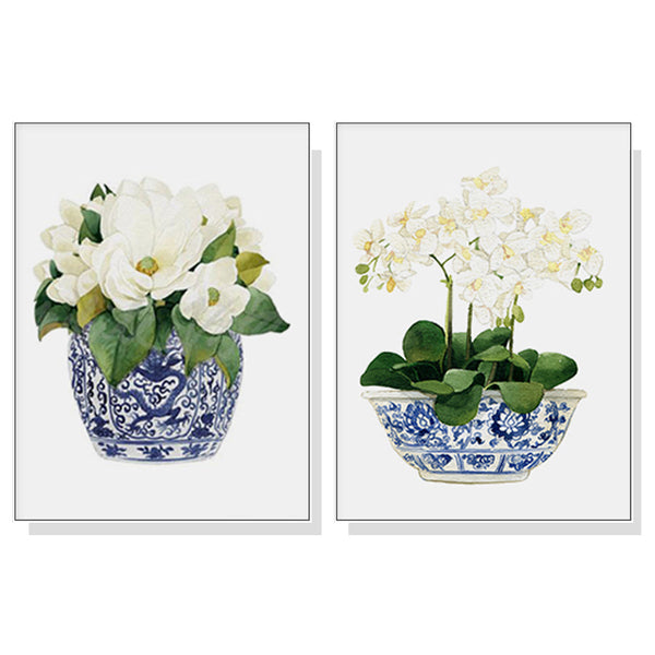 Artime Wall 50Cmx70cm Elegant Flower 2 Sets White Frame Canvas Posters & Prints