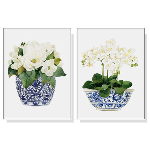 Wall Art 60Cmx90cm Elegant Flower 2 Sets White Frame Canvas