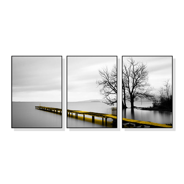 Artime Wall 50Cmx70cm Calm Lake Bridge Tree Scene 3 Sets Black Frame Canvas Posters & Prints