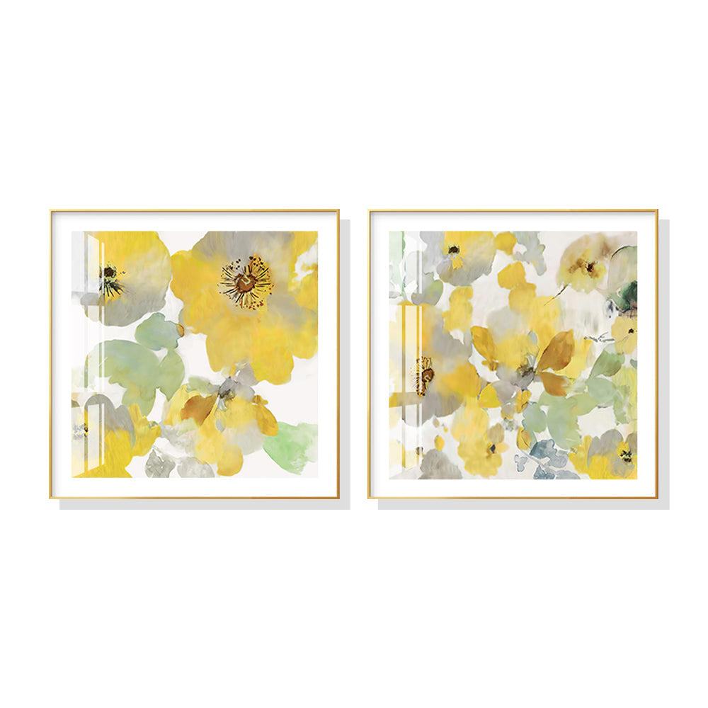 Artime Wall 50Cmx50cm Yellow Flowers American Style 2 Sets Gold Frame Canvas Posters & Prints