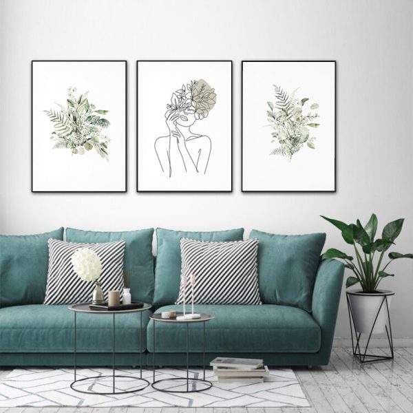 Artime Wall 50Cmx70cm Botanical Line Girl 3 Sets Black Frame Canvas Posters & Prints