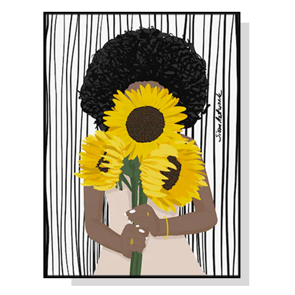 Artime Wall 50Cmx70cm African Woman Sunflower Black Frame Canvas Posters & Prints