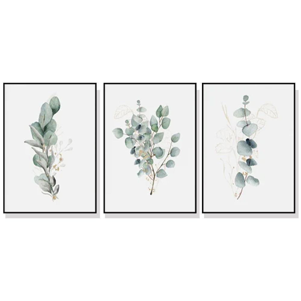 Artime Wall 50Cmx70cm Eucalyptus Plant 3 Sets Black Frame Canvas Posters & Prints