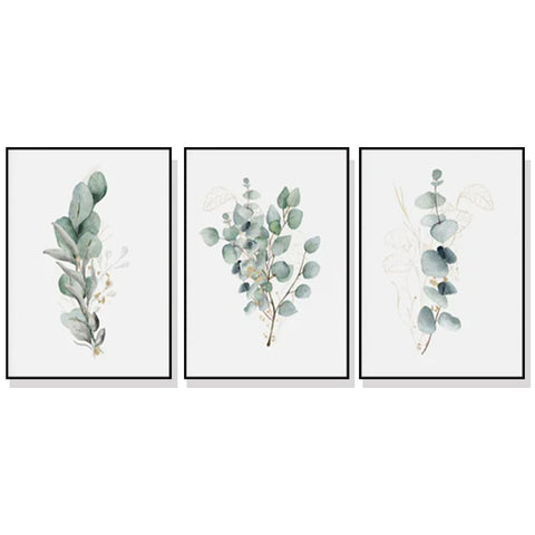 Artime Wall 50Cmx70cm Eucalyptus Plant 3 Sets Black Frame Canvas Posters & Prints