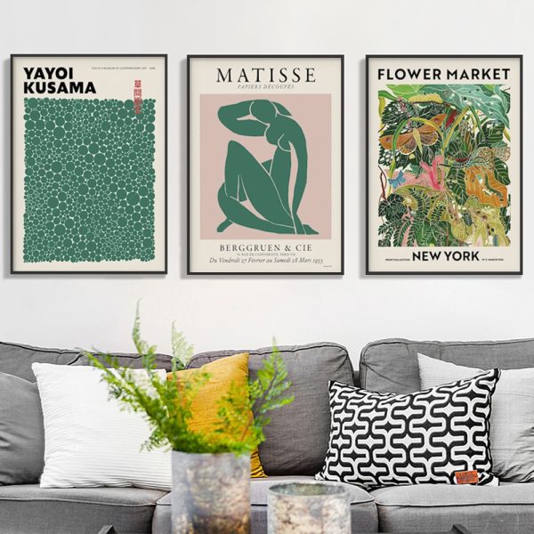 Artime Wall 40Cmx60cm Flower Market Matisse Print Yayoi Kusama 3 Sets Black Frame Canvas Posters & Prints
