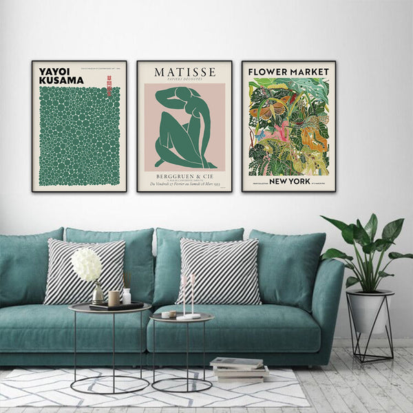 Artime Wall 50Cmx70cm Flower Market Matisse Print Yayoi Kusama 3 Sets Black Frame Canvas Posters & Prints