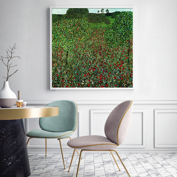 Artime Wall 50Cmx50cm Field Of Poppies By Gustav Klimt White Frame Canvas Posters & Prints