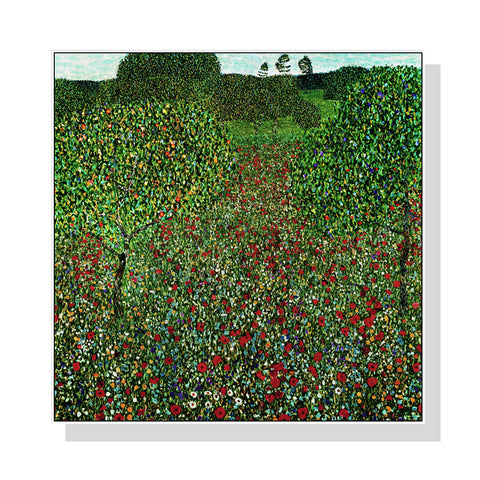 Wall Art 60Cmx60cm Field Of Poppies By Gustav Klimt White Frame Canvas