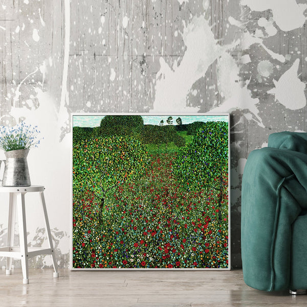 Wall Art 60Cmx60cm Field Of Poppies By Gustav Klimt White Frame Canvas