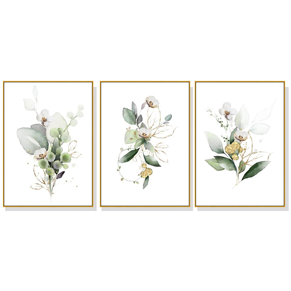 Artime Wall 40Cmx60cm Green And Gold Watercolor Botanical 3 Sets Frame Canvas Posters & Prints