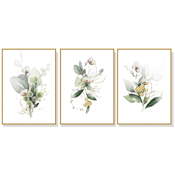 Artime Wall 40Cmx60cm Green And Gold Watercolor Botanical 3 Sets Frame Canvas Posters & Prints