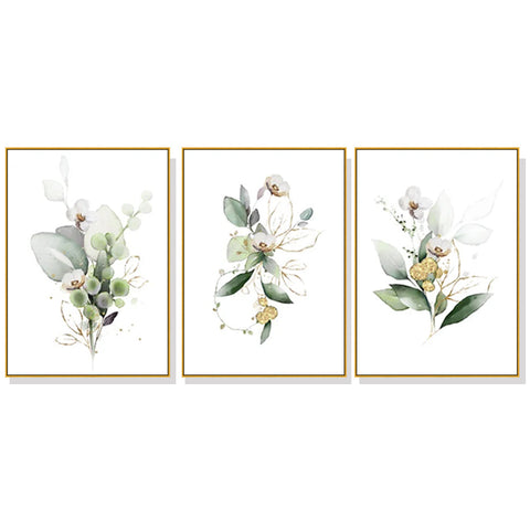 Artime Wall 40Cmx60cm Green And Gold Watercolor Botanical 3 Sets Frame Canvas Posters & Prints