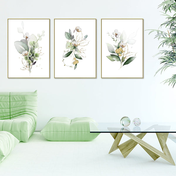 Artime Wall 50Cmx70cm Green And Gold Watercolor Botanical 3 Sets Frame Canvas Posters & Prints