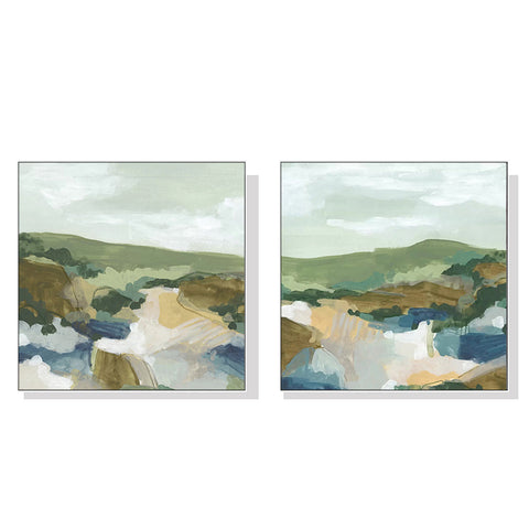 Wall Art 60Cmx60cm Abstract Landscape 2 Sets White Frame Canvas