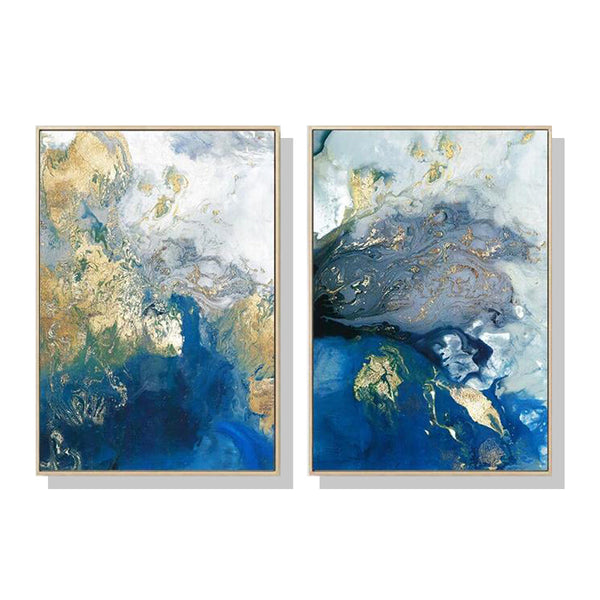 70Cmx100cm Marbled Blue And Gold 2 Sets Frame Canvas Wall Art