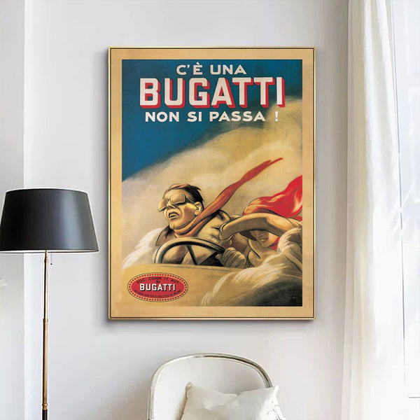 Wall Art 70Cmx100cm Bugatti Gold Frame Canvas