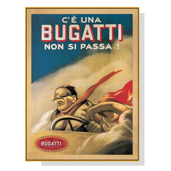 80Cmx120cm Bugatti Gold Frame Canvas Wall Art